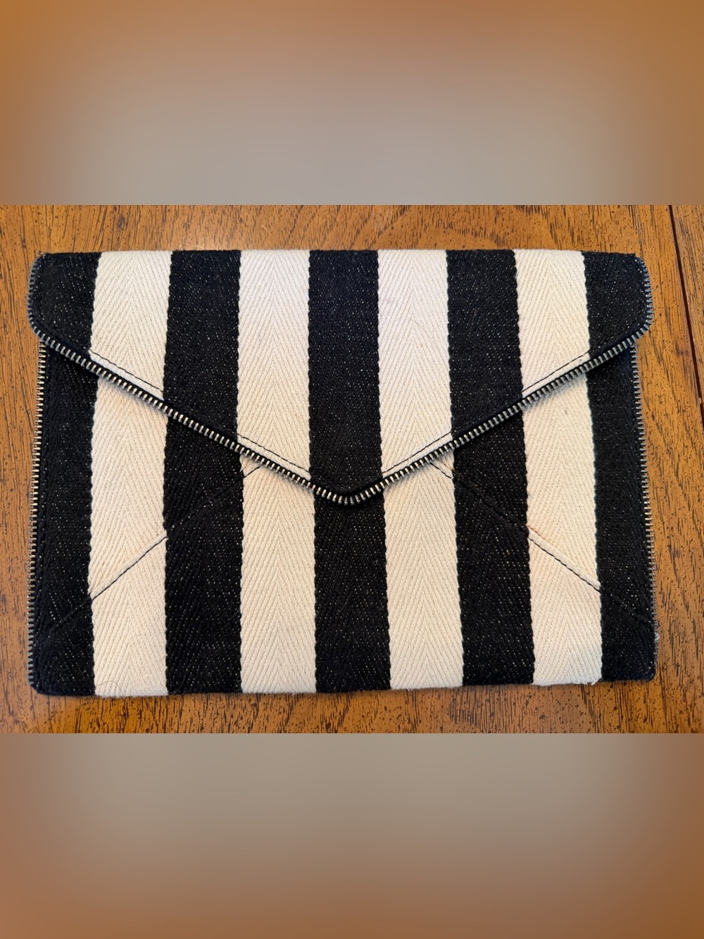 Rebecca Minkoff Black & Cream envelope clutch with zipper trim